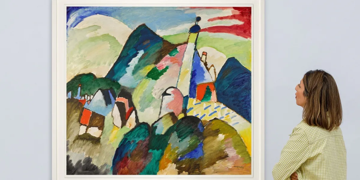 Wassily Kandinsky (1866-1944), Murnau con chiesa II, 1910, firmato e datato, olio su tela, 96 x 105,5 cm. Foto © Sotheby's (dettaglio)