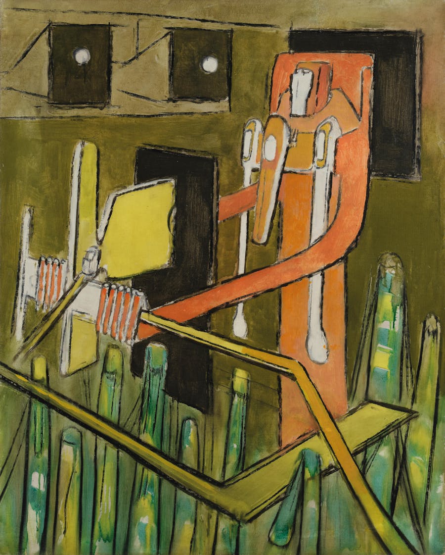 Roberto Sebastian Matta, (1911 Santiago del Cile - 2002 Civitavecchia, Italia), La Banale de Venise, 1954, firmato; iscritto Banale Venezia 54 sul retro, olio su tela, 100 x 80 cm, incorniciato. Foto © Dorotheum