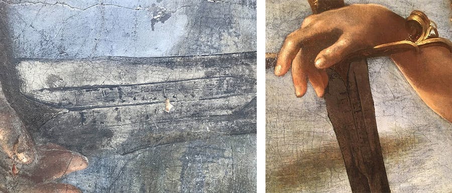 Detail of the studies of the signature of Artemisia Gentileschi on the sword of David, images © Simon Gillespie