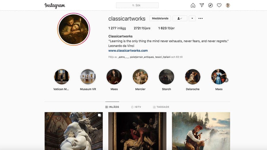 Classicartworks Instagram account has 272,000 followers from all corners of the world. Here, Pontus will post information about his paintings but also explain the journey from how he finds the objects to when they are sold. Photo © Pontus Wallberg