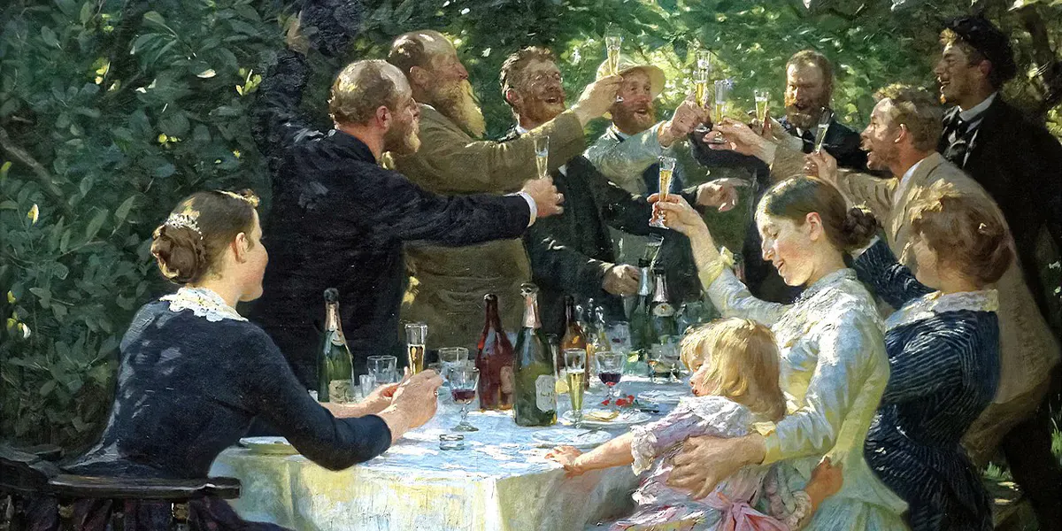 Peder Severin Krøyer (1851-1909), Hip, Hip, Hurrah!, 1888, huile sur toile, 134,5 × 165,5 cm, Musée d'art de Göteborg. Photo domaine public 
(détail)