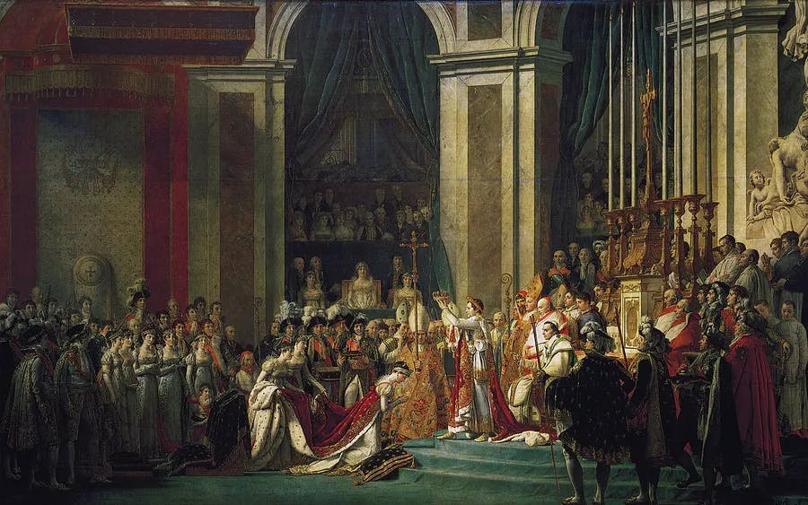 Jacques-Louis David, The coronation of Napoleon, 1805-1807, Louvre Museum, Paris. Public domain image
