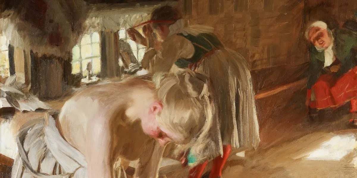 Anders Zorn (1860-1920), "Söndagsmorgon", 1891, Öl/Lwd., signiert, ortsbezeichnet und datiert, 121 x 93 cm. Foto © Bukowskis (Detail)