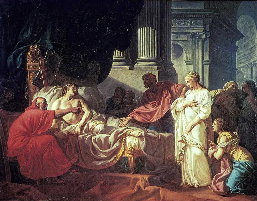 Jacques-Louis David, Erasistratus discovering the cause of Antiochius' disease, 1774, École nationale supérieure des beaux-arts de Paris. Public domain image
