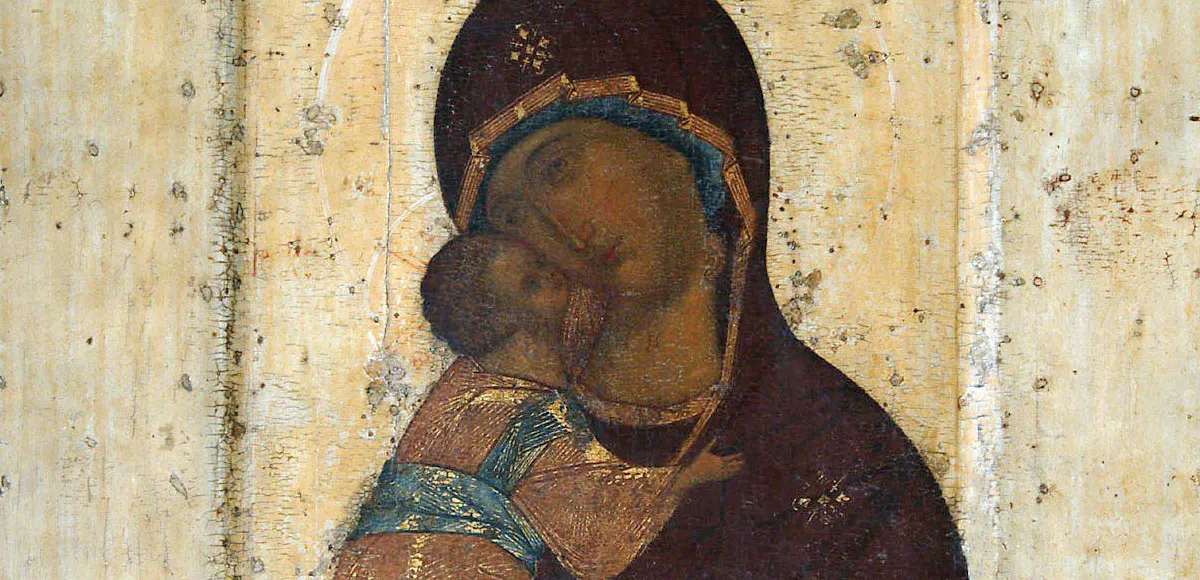 Andrei Rublev, Theotokos di Vladimir, circa 1405, tempera su pannello, foto via Wikimedia