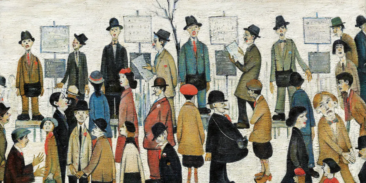 Laurence Stephen Lowry R.A. (1887-1976), 'A Northern Race Meeting', 1956, olja på duk. Foto © Christie’s