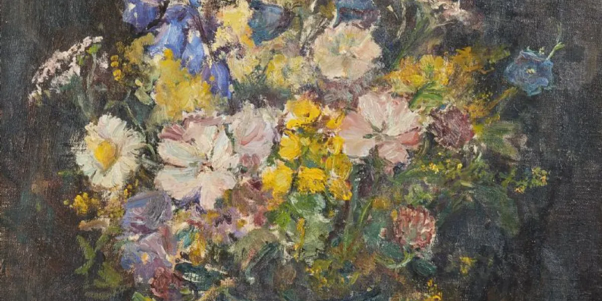 Elna Jacobsson (1894-1985), Blomsterstilleben, olja på duk, signerad, 65 x 58 cm. Foto © Metropol Auktioner (detalj)
