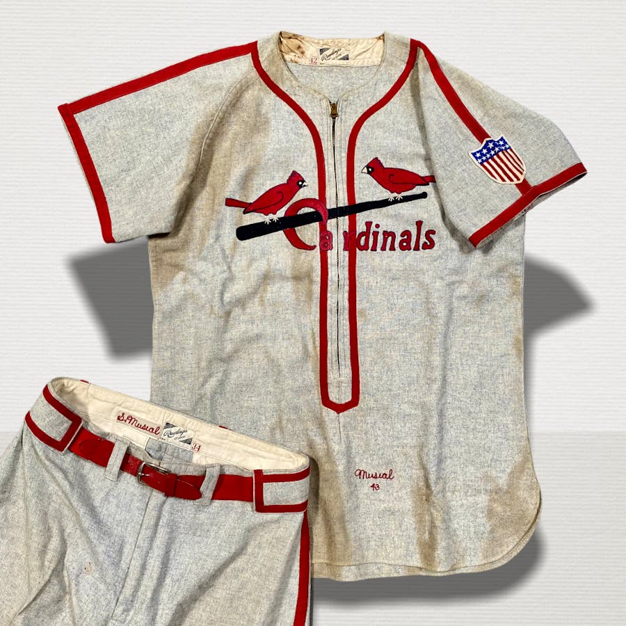 Stan Musial Signed Flannel Jersey and Cleats.  Baseball