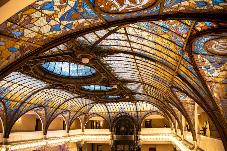 Tiffany stained glass ceiling in the Gran Hotel de Ciudad de Mexico, Mexico City, Mexico. (Photo by: Robert Knopes/Education Images/Universal Images Group via Getty Images)