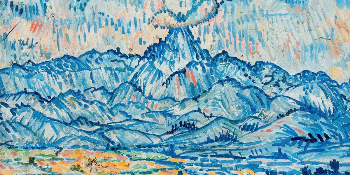 Sattar Bahlulzade, ‘Caucasus Mountains’ (detail), oil on canvas, image © Aguttes
