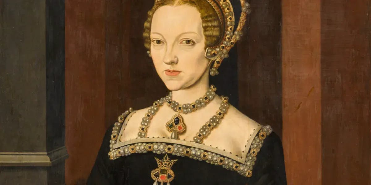 Master John (attr.), Portrait de Katherine Parr (1512-1548), reine d'Angleterre et d'Irlande, huile/chêne, 92,3 x 71,a8 cm. Image © Sotheby's (détail)