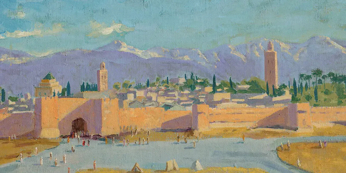Sir Winston Churchill, Tour de la mosquée de la Koutoubia, janvier 1943, huile sur toile (détail). Photo © Christie's
