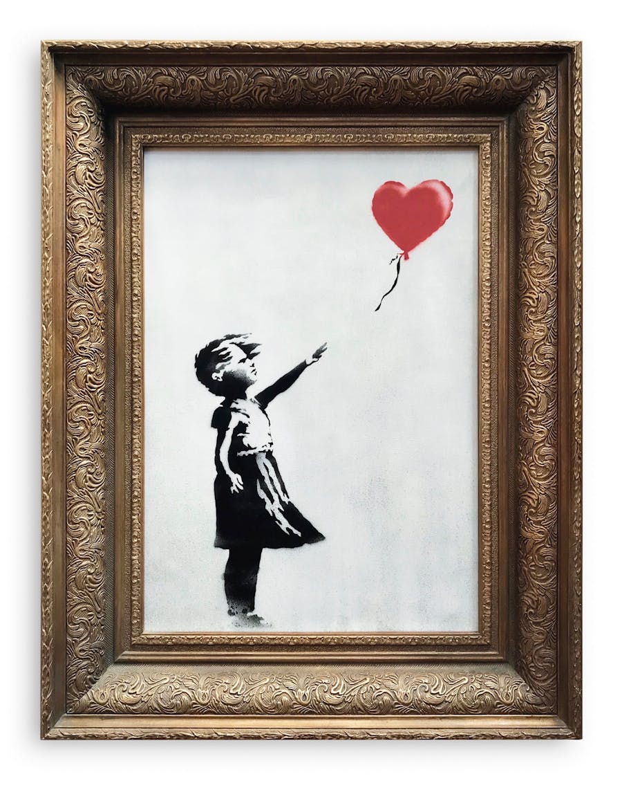 Banksy, ‘Girl with Balloon’, 2006, spray paint and acrylic on canvas, mounted on board, in artist's frame. Photo Ⓒ Sotheby’s