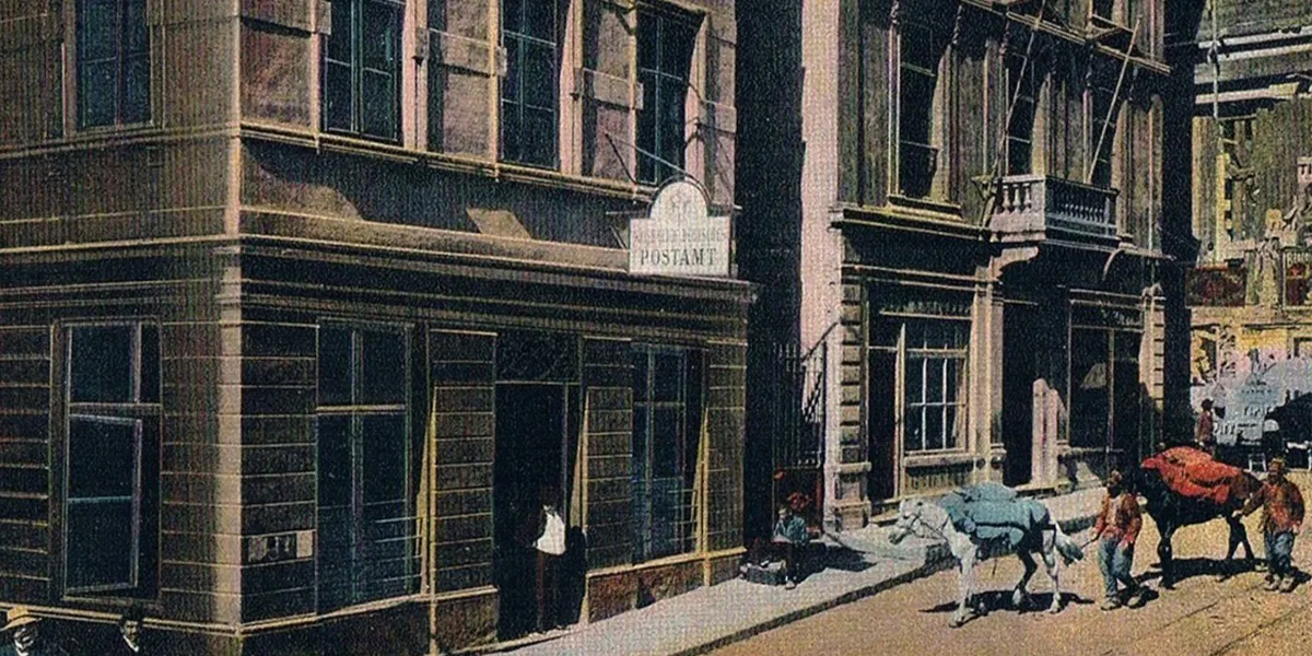 Postamt Galata, Konstantinopel, Postkarte von ca. 1908. Foto gemeinfrei (Detail)