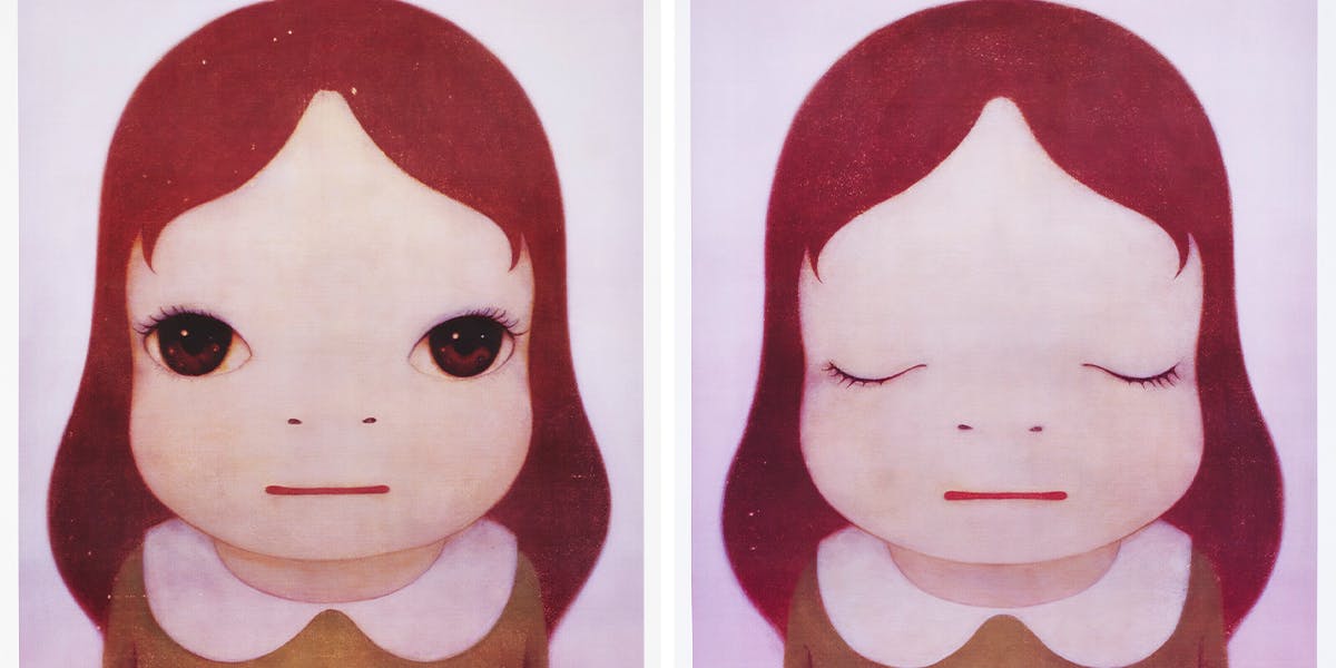 Yoshitomo Nara, Cosmic Girls: Eyes Opened / Eyes Closed, 2008, series of offset lithographs, measuring 72 x 51,9 cm. Image © Christie's (detail)