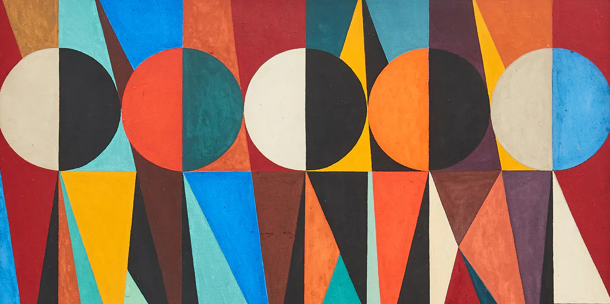 C Göran Karlsson (1944), Komposition, tempera på duk, signerad och daterad CGK 95, 60 x 50 cm. Foto © Uppsala Auktionskammare (detalj)
