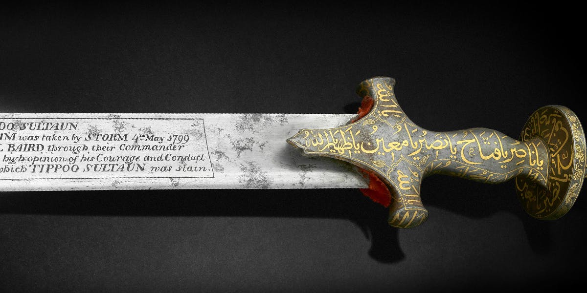 The sword of Tipu Sultan (reg. 1782-1799), a fine steel sword with a gold koftgari (sukhela) hilt, India, 18th century. Photo © Bonhams