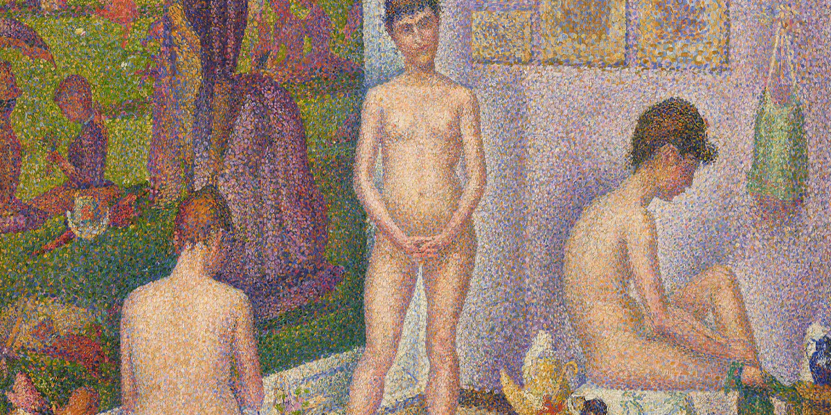 Georges Seurat (1859-1891), Les Poseuses, Ensemble (Petite version), 1888, olio su tela, 39,3 x 50 cm. Foto © Christie's (dettaglio)