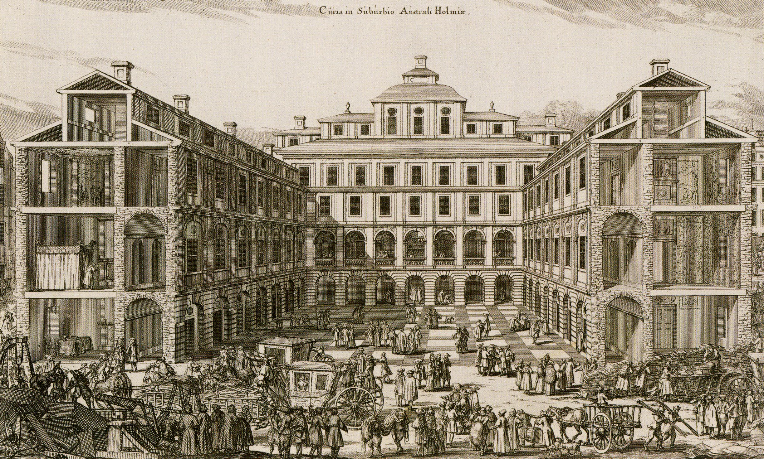 Södra stadshuset, kopparstick från 1691. Bild: Wikimedia Commons
