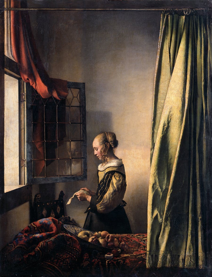Jan Vermeer, Letter Reader at the Open Window, 1657/59, Gemäldegalerie Alte Meister, Dresden. Public domain image