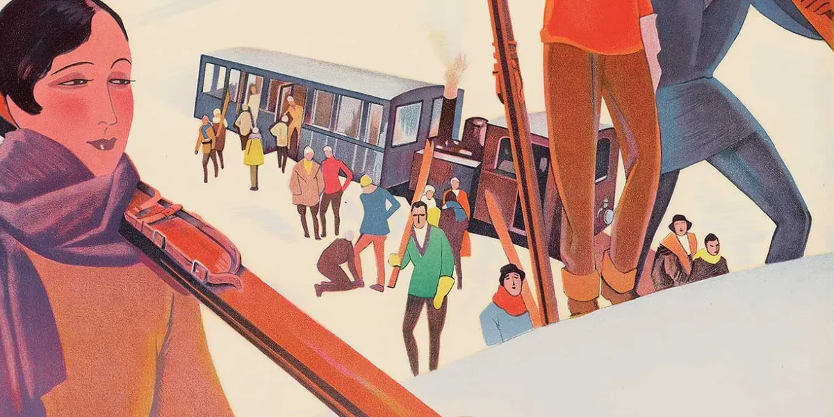 Roger Broders (1883-1953), Sport d'inverno. Manifesto litografico, 1930 circa, condizioni B+; montato su lino, incorniciato. Immagine © Lyon & Turnbull (dettaglio)