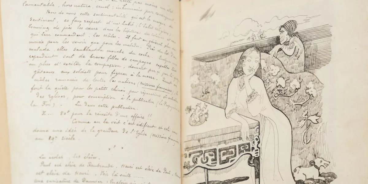 "À quoi-penses-tu ? Je ne sais pas.", disegno con penna e inchiostro nero. Particolare del manoscritto "Avant et après" di Paul Gauguin, foto © The Courtauld (dettaglio)