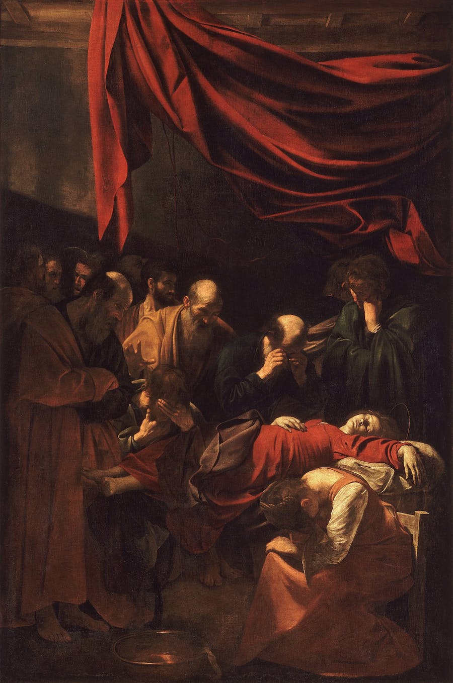 Caravaggio (1571-1610), ‘Death of the Virgin’, c.1606, oil on canvas, 369 cm x 245 cm, Louvre Paris. Public domain image