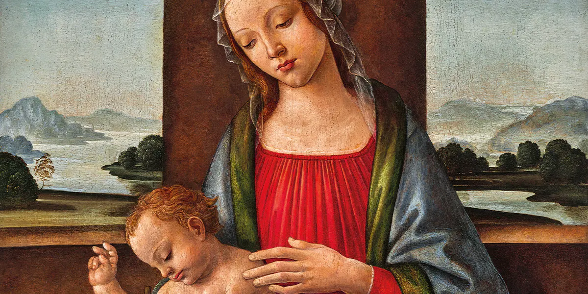 Employee of Alessandro di Mariano Filipepi, known as Sandro Botticelli (1444/45–1510), "Madonna with Child and St. John the Baptist," oil on wood, 82 x 66.5 cm, price achieved €663,875. Photo © Dorotheum (detail)
