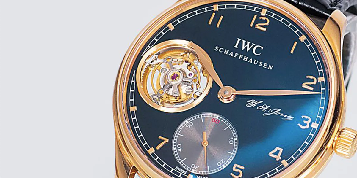 IWC, limitierte Herren-Armbanduhr "Portuguese Tourbillon", RG, Zifferblat mit Kleiner Sekunde und Sichtfenster auf das Tourbillon-Werk, num. 306/500. Foto © Auktionshaus Stahl (Detail)