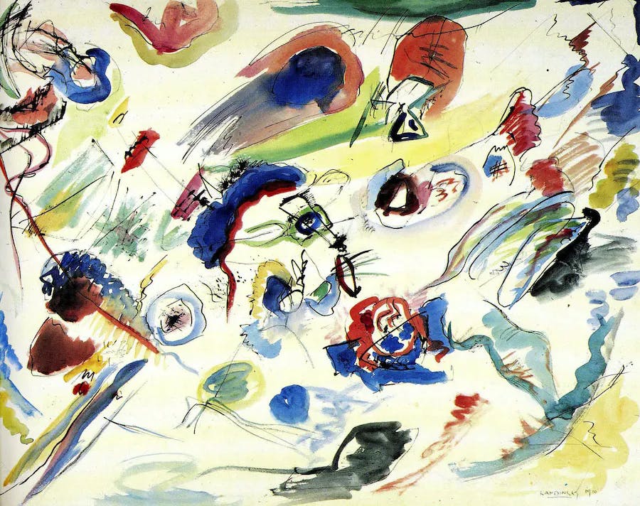 Wassily Kandinsky (1866-1944), First abstract watercolor, 1910/13, watercolor/paper, 49.6 x 64.8 cm, Musée National d'Art Moderne, Center Georges Pompidou, Paris. Public domain image