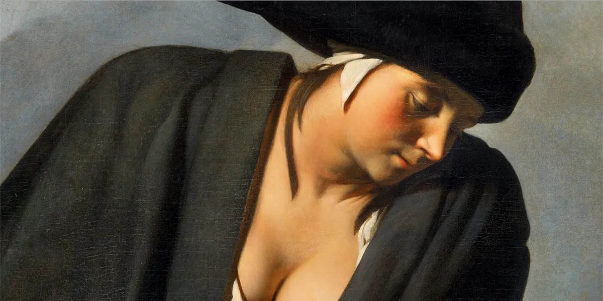 Caesar Boetius van Everdingen, Giovane contadina con cappello nero su una staccionata, probabilmente 1650-55, olio/tela, 91 x 74,6 cm (ovale). Foto © Lempertz (dettaglio) 