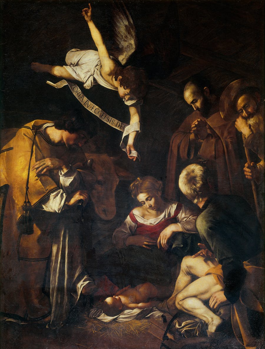 Natività con San Francesco e San Lorenzo, Caravaggio. 1600, olio su tela