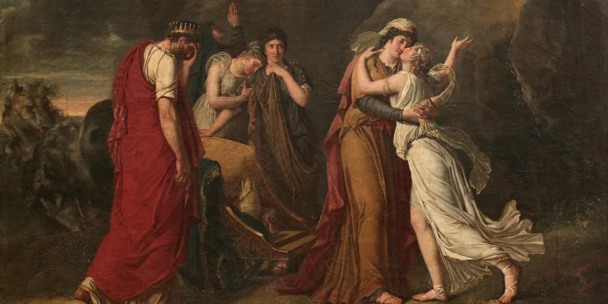 Marie-Guillemine Benoist, Psyche taking leave of her family, 1791, oil on canvas, 111 x 145 cm, San Francisco Museums of Fine Arts. Public domain image
