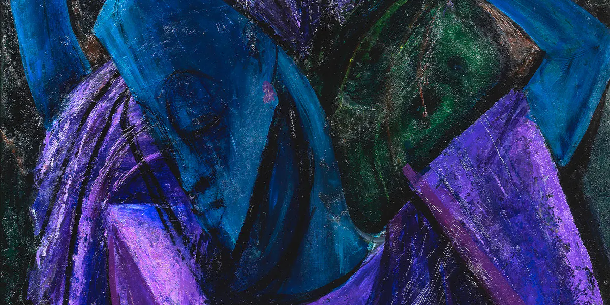 Yusuf Adebayo Cameron Grillo (1934-2021), Il settimo nodo, 1969, con iscrizione, firmato e datato, olio su tavola, 121 x 75 cm. Foto © Bonhams (particolare)