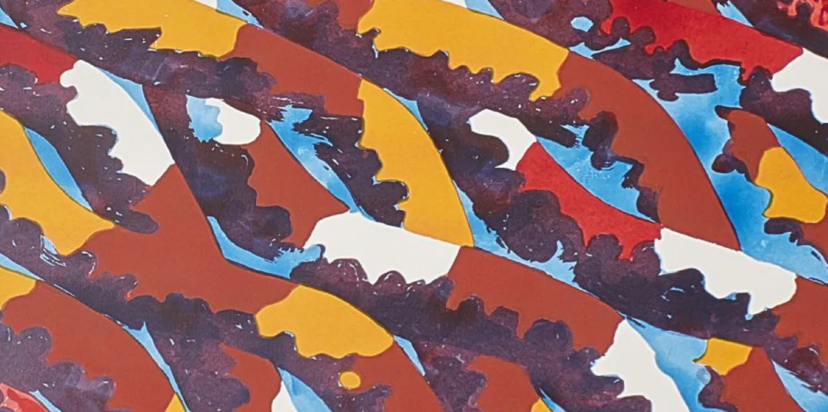Lennart Rodhe (1916-2005), färgserigrafi, ‘Höstens grenar’, signerad, numrerad 60/75, bladets mått 106 x 78 cm, motiv 82 x 58,5 cm. Foto: Metropol Auktioner (detalj)