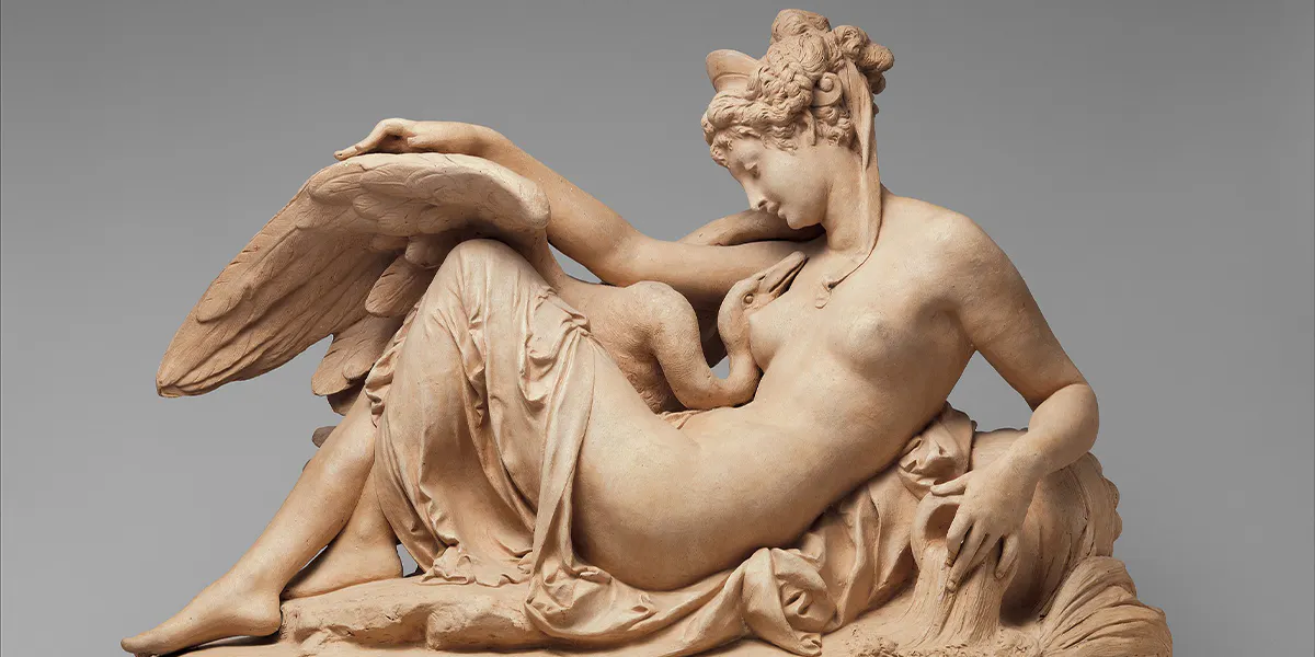 Albert-Ernest Carrier-Belleuse (1824-1887), Leda and the Swan, c. 1870, cast terracotta sculpture, height 36.8 cm. Photo © Metropolitan Museum of Art 