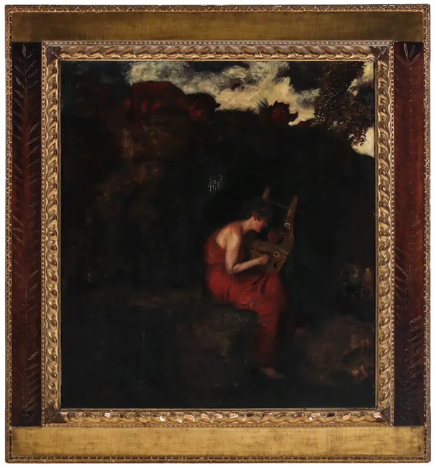 Franz von Stuck (1863-1928), Listening Fauns/Overheard, probably 1899, signed, oil/wood, in the original frame, approx. 114 x 120 cm. Photo © Soulis Auctions 