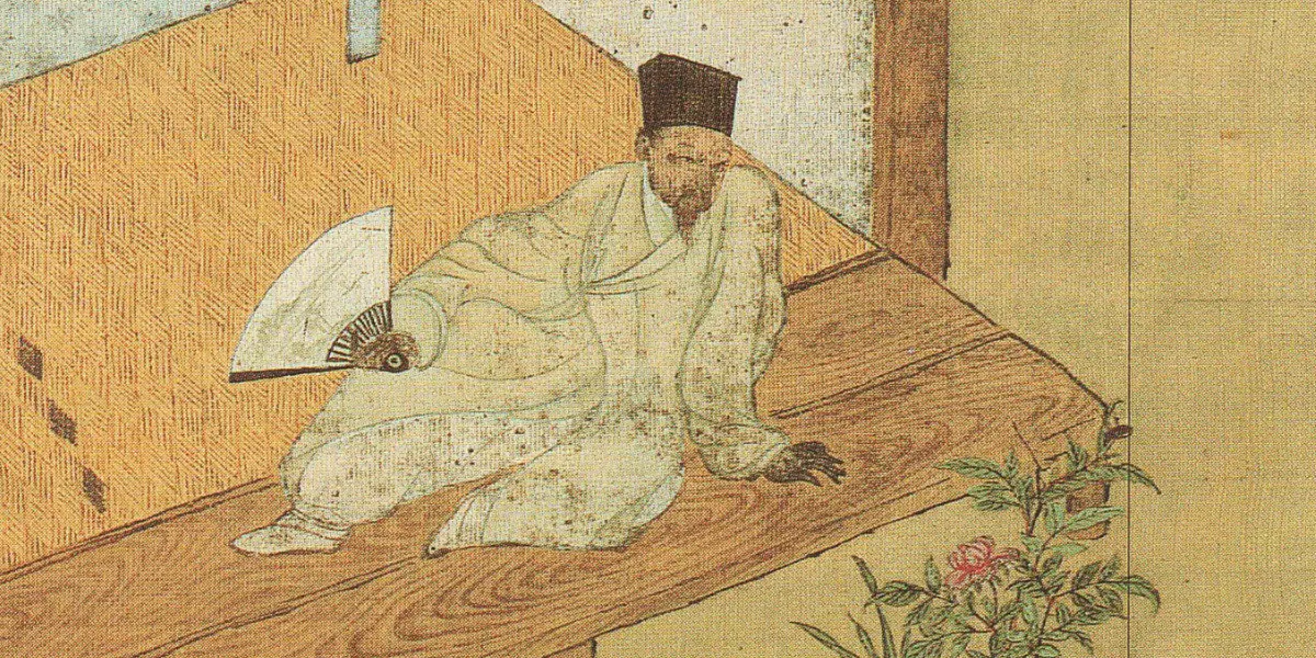 Il dipinto è intitolato "Riposo dopo la lettura di libri" e si pensa che sia un autoritratto del pittore Jeong Seon. Immagine di pubblico dominio. (dettaglio)