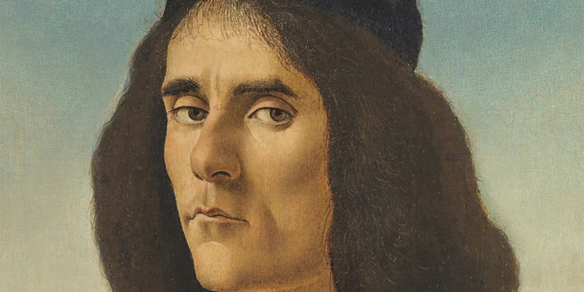 Sandro Botticelli, Portrait de Michele Marullo Tarcaniota (détail), image © Trinity Fine Art