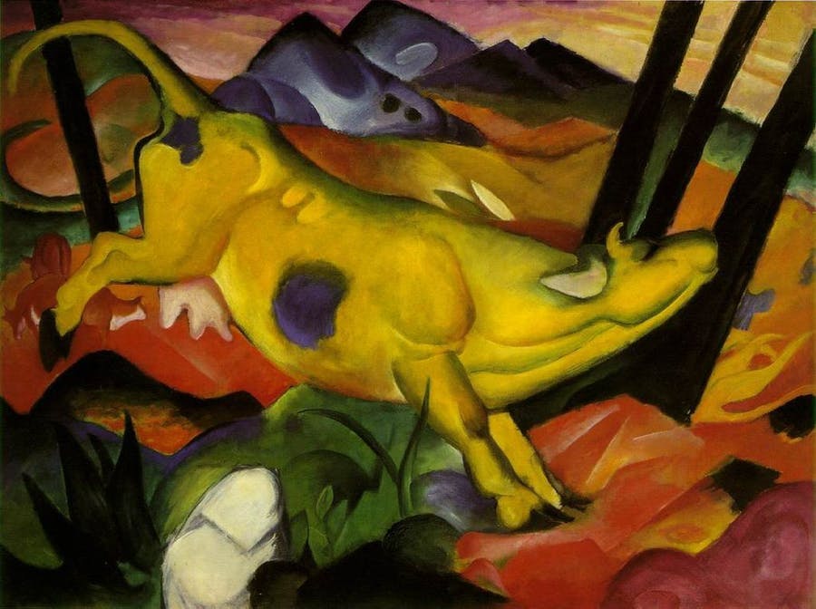 ‘The Yellow Cow’ was one of the two paintings that Franz Marc showed in 1911 at the first exhibition of the Blue Rider. Today it is part of the collection of the Solomon R. Guggenheim Museum, New York. Photo public domain