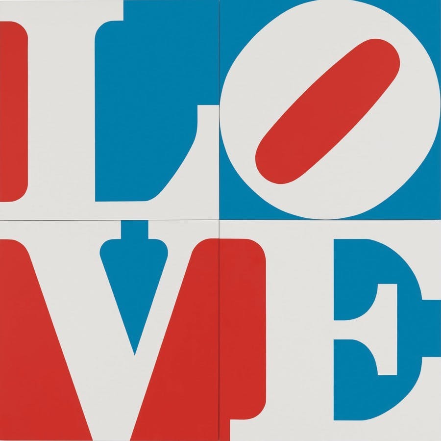 Robert Indiana, LOVE, 1972, oil on canvas, sold for $3.5 million at Sotheby's in 2018. Image © Sotheby's