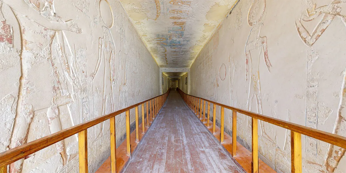 Début de la visite virtuelle du tombeau de Ramsès VI, image © Ministère égyptien du tourisme et des monuments / Université de Harvard / VRTEEK