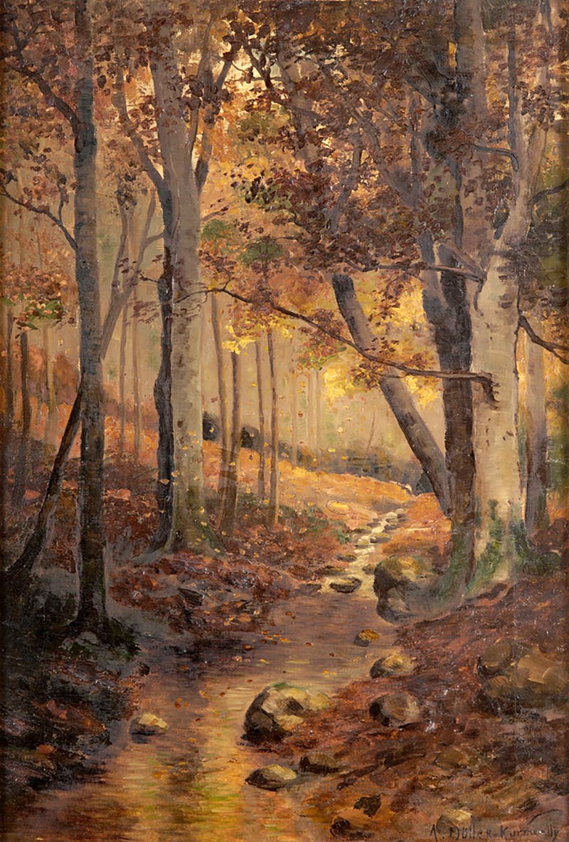 Konrad Alexander Müller-Kurzwelly, Bachlauf im Herbstwald, vers 1914, domaine public