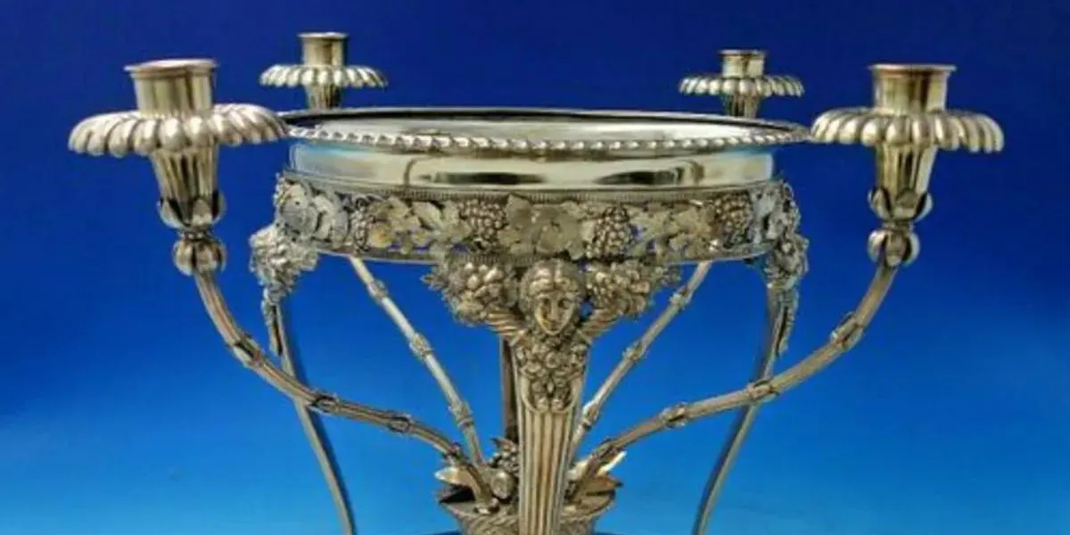 English Georgian Sterling Silver Epergne London 1812 Art Nouveau Women © Mynt Auctions (detail)