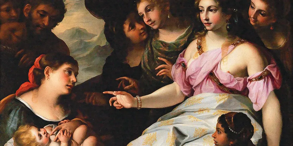 Elisabetta Sirani (1638-1665), Moïse sauvé des eaux, vers 1665, huile sur toile, 112,5 x 130 cm, collection privée (détail). Photo du domaine public