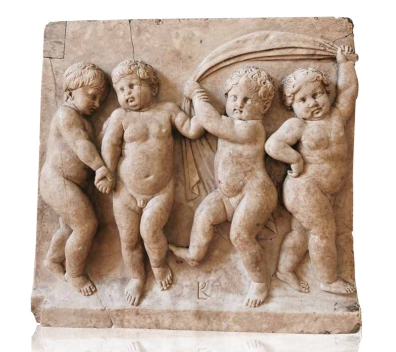 Johann Georg Kern (1588-1662) (attributed to), Cortège de putti, alabaster plaque carved in relief Monogrammed “LK”, image © HVMC