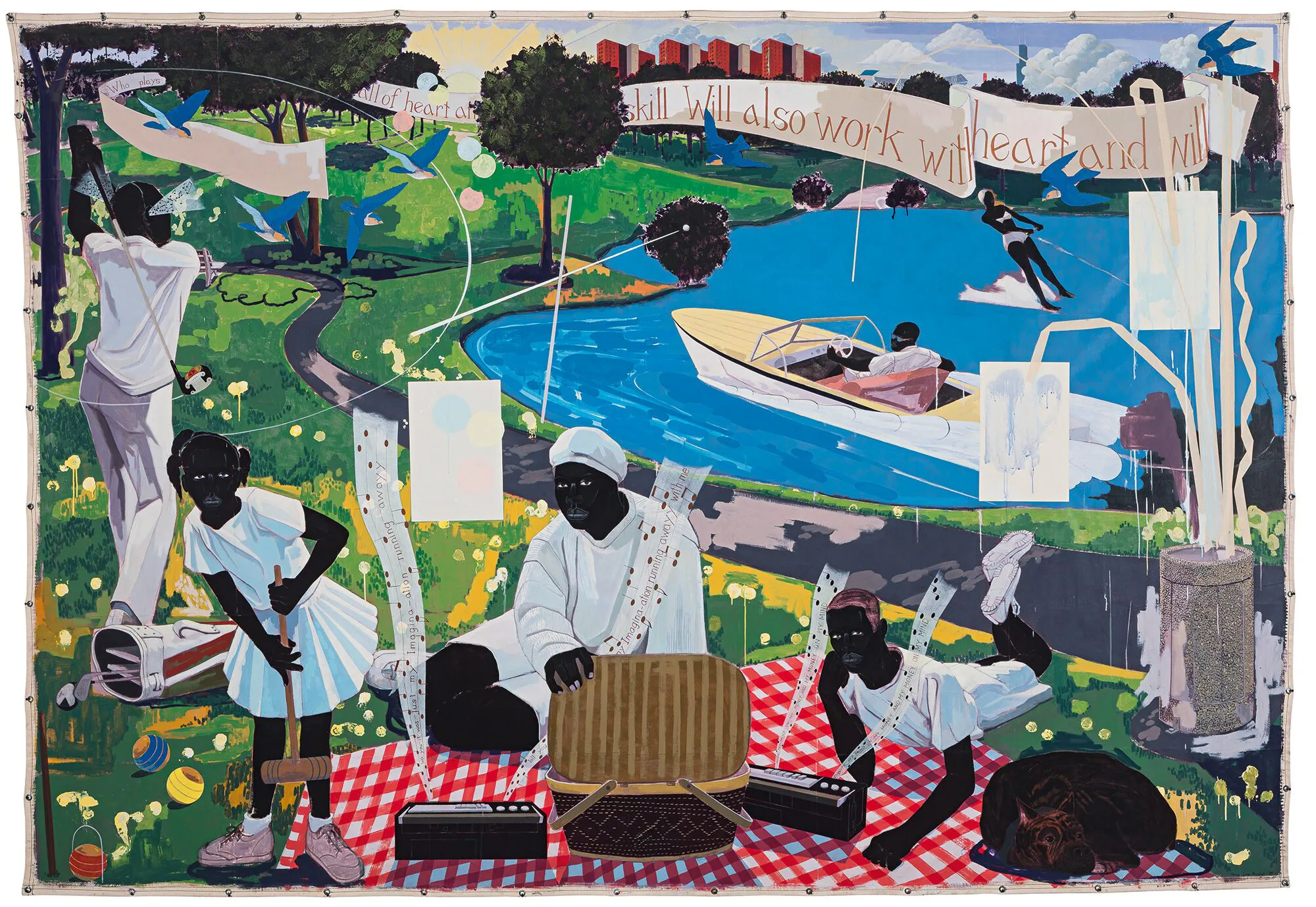 Kerry James Marshall, ‘Past Times’, 1997, acrilico e collage su tela. Foto: Sotheby’s