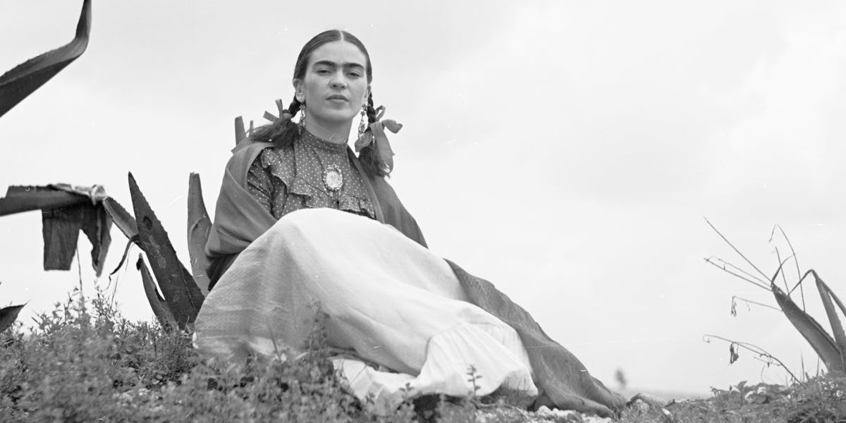 Frida Kahlo, seated next to an agave plant, at a 1937 photoshoot for Vogue titled "Señoras of Mexico", 1937, Tony Firssell Collection, Library of Congress (detail)