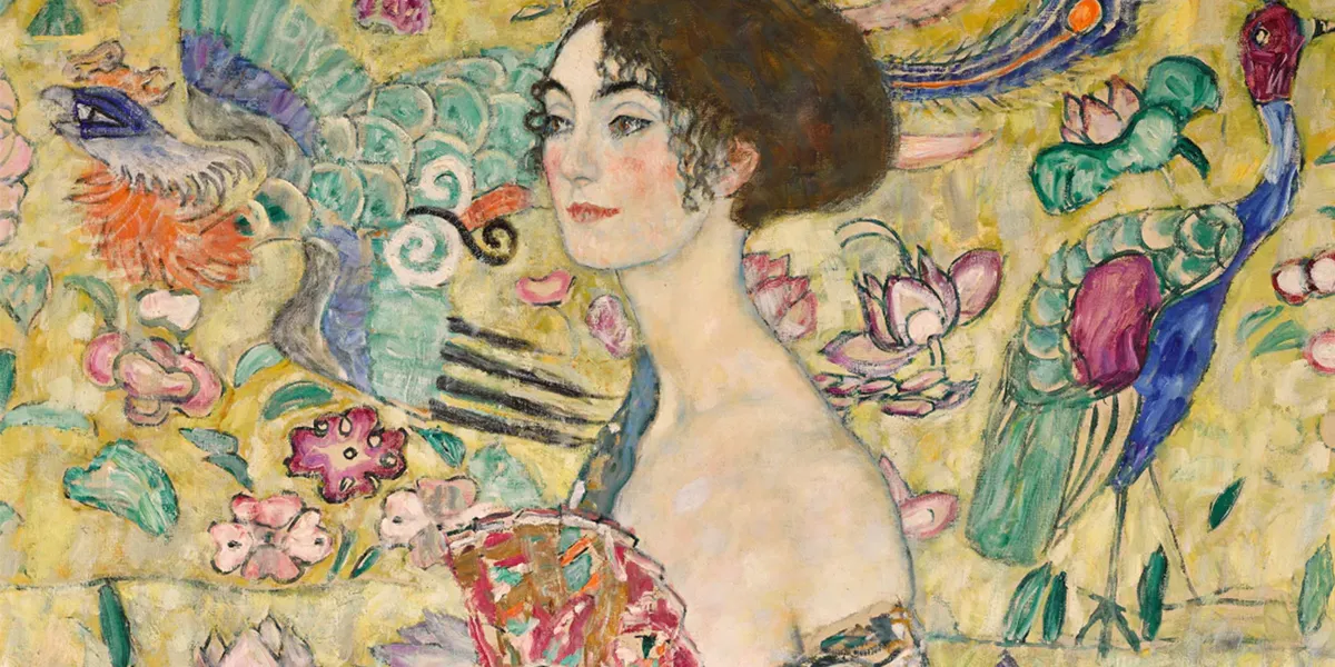 Gustav Klimt (1862-1918), Dama con ventaglio, 1917-18, olio su tela, 100,2 x 100,2 cm. Foto © Sotheby's (dettaglio)