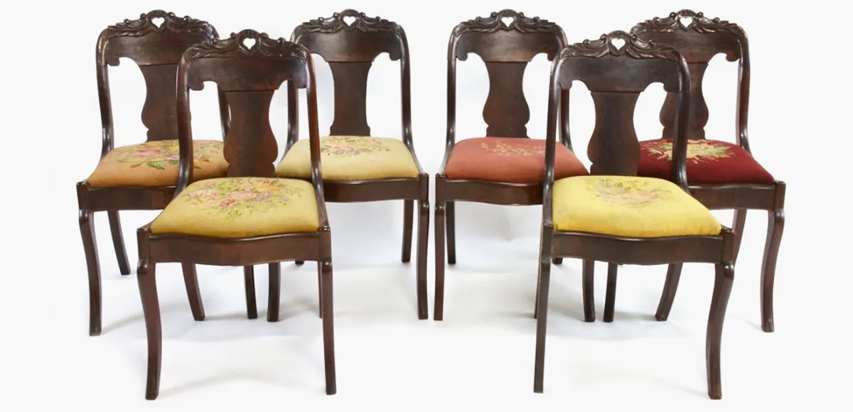 Thomas Day, ensemble de 12 chaises (détail), vers 1850, image © Mebane Auction
